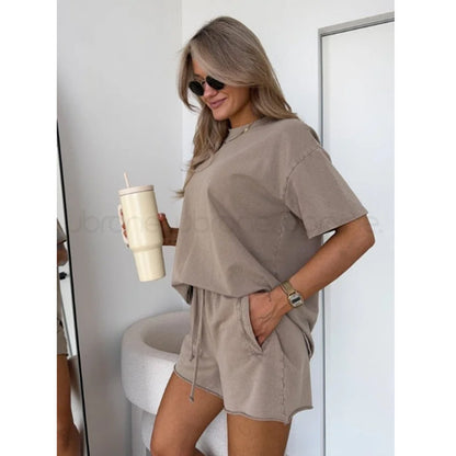Solid Color Casual Sweatshirt Outfit Apricot - D&A