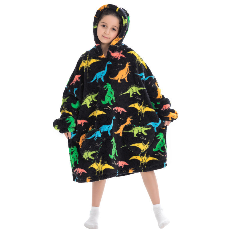 Oversized Thermal Sweatshirt Lazy Sweatshirt Kids Multicolor Dinosaur Warming Su One size - D&A