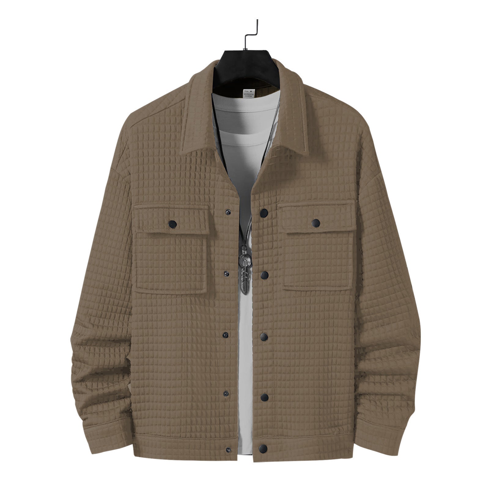 Men's Casual Jacquard Plaid Baggy Coat Shirt Khaki - D&A