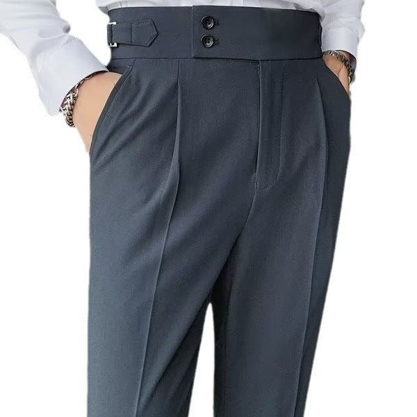 Autumn Retro High Waist Business Pure Color Straight Casual Trousers - D&A