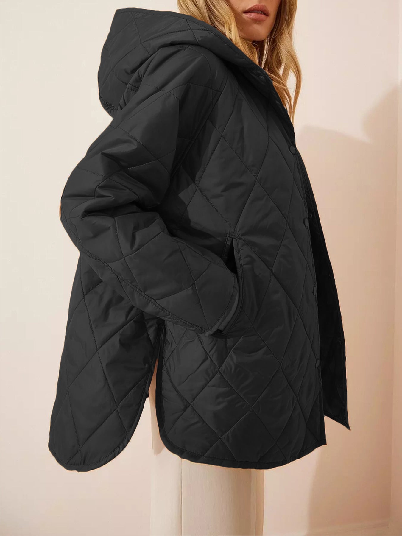 Women's Clothing Winter Mid-length Casual Loose Jacket Black - D&A