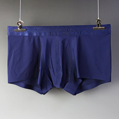 Men's Boxer Briefs Ice Silk Traceless Mid Waist Shorts Sapphire Blue - D&A