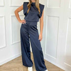 Backless Evening Dress Jumpsuit Solid Color Casual Straight Pants