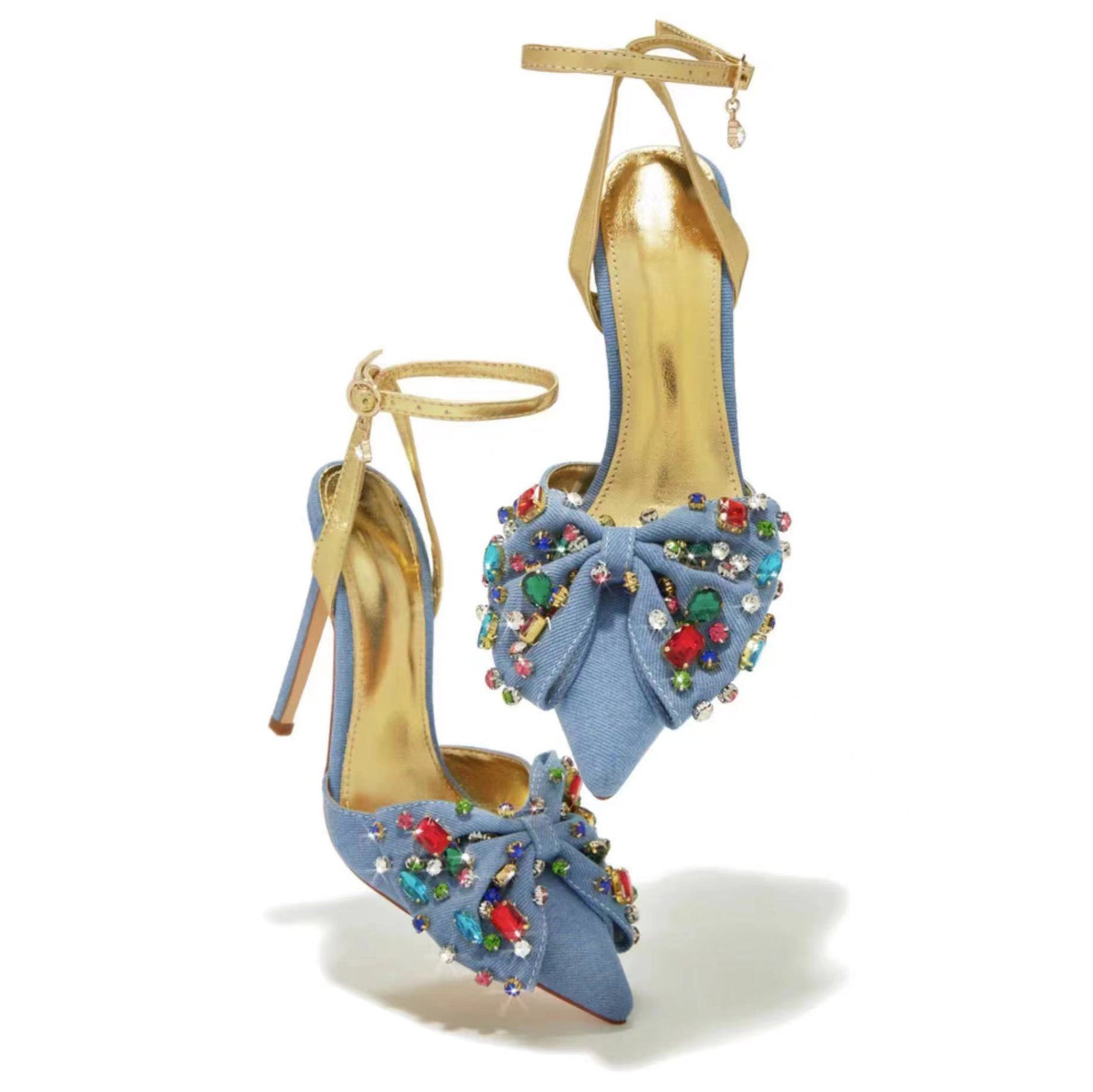 Bow Rhinestone Pointed Toe Closed Toe High Heel Plus Size Sandals - D&A