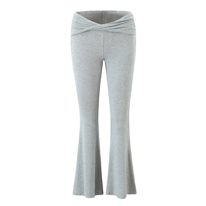 European And American Style Women's Fashion Sexy Casual Twist Tube Top Beautiful Back Tank-top Bell-bottom Pants Light Gray Pants - D&A