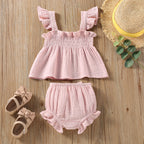 Girls' Solid Color Sling Top Hot Pants Suit - D&A