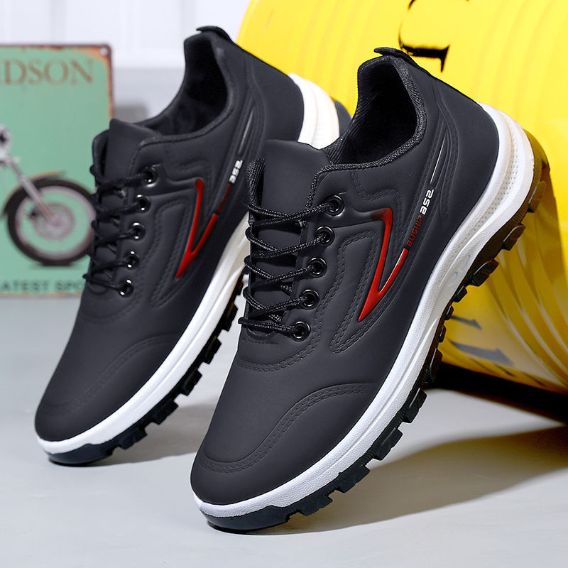 Student Waterproof Leisure Soft Bottom Sports Work Shoes Black And Red - D&A
