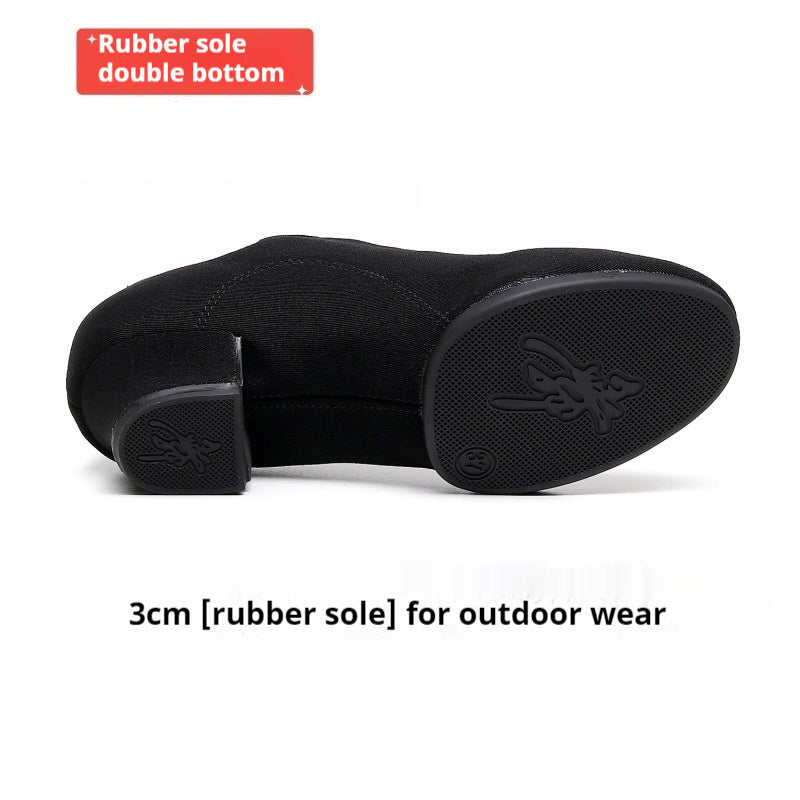 Oxford Cloth Dancing Shoes Ethnic Dance Middle Heel Men's Professional Ballroom Dancing Shoes Black 3CM Outdoor A - D&A