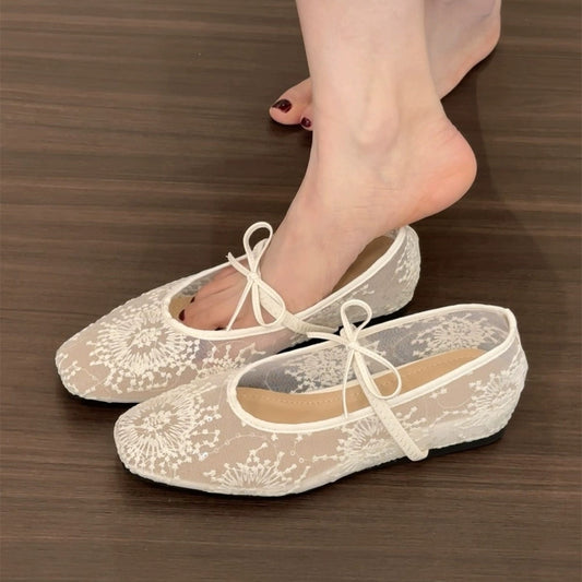 Spring Mesh Breathable Square Toe Mary Jane Pumps - D&A