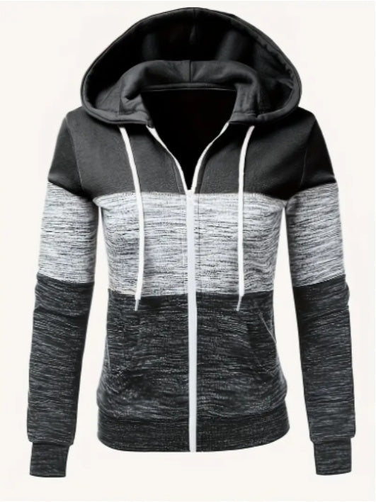 Color Block Zipper Hoodies Black - D&A