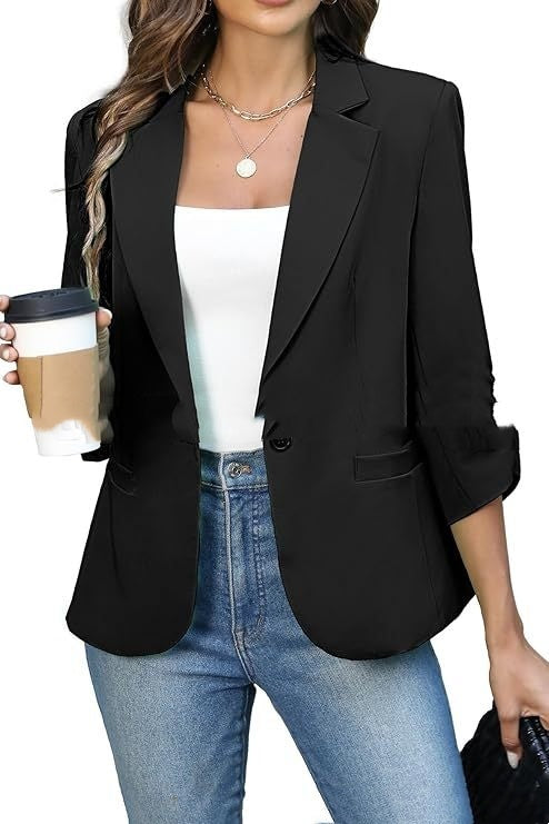 Solid Color Lightweight Slim Suit Jacket Black - D&A