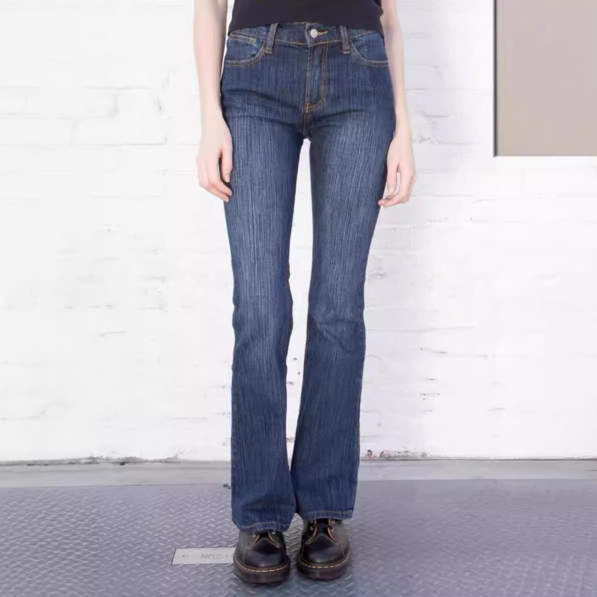 Jeans Slim Fit Low Waist Long Pants Dark Blue Free Size - D&A