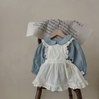 Infant Single-breasted Long Sleeve Small Plaid Romper Sling Small Overskirt - D&A