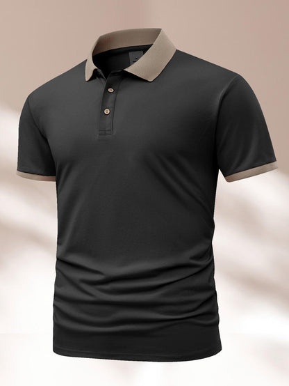 Summer Polo Shirt Printed T-shirt Short Sleeve High-end Lapel Black - D&A