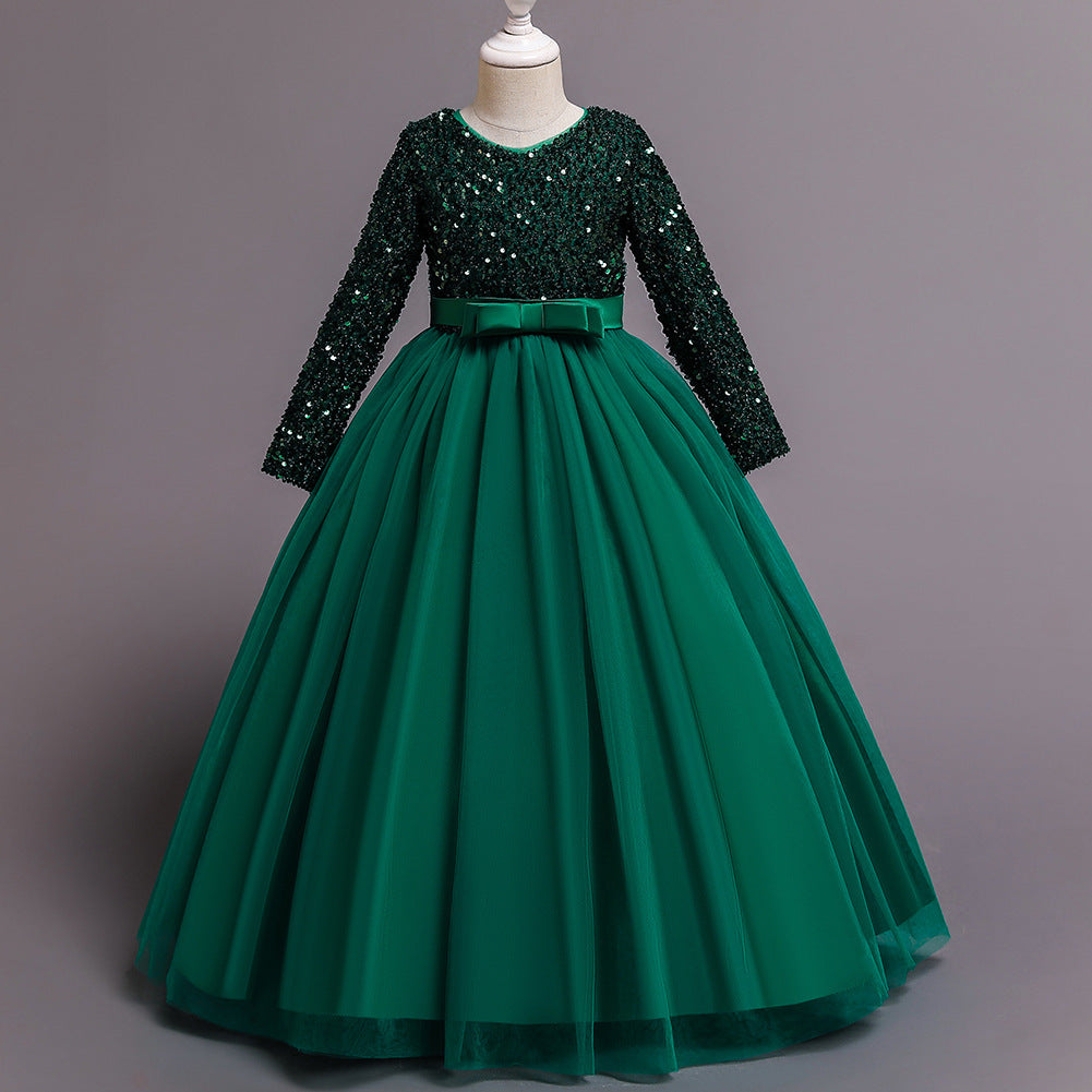 Girls Fashion Cotton Sequin Dress Kids Green - D&A