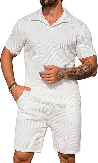 Men's Casual Solid Color Polo Short Oversleeves White - D&A