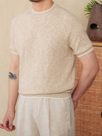 Breathable Round Neck Linen Cotton Casual Knitted Short-sleeved T-shirt - D&A