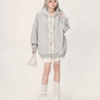 Lace Lace Zipper Gray Hoodie Jacket For Women Grey - D&A