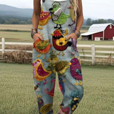 Digital 3D Printed Button Strap Women's Casual Pants - D&A