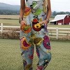 Digital 3D Printed Button Strap Women's Casual Pants - D&A