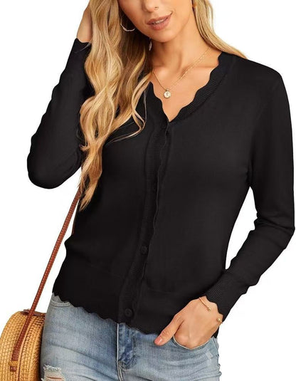 Fashion Short Knitted Cardigan Coat Black - D&A