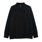 Men's Spring And Autumn Stand Collar Knitted Cardigan Jacket Black - D&A