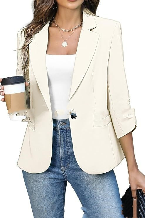 Solid Color Lightweight Slim Suit Jacket Apricot - D&A