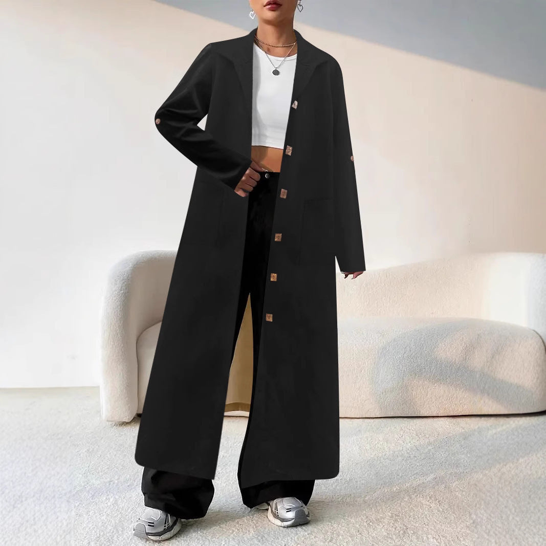 Long Below The Knee Trendy Solid Color Women's Trench Coat - D&A