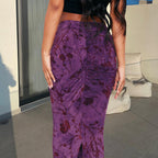 Hot Girl Autumn Women Clothing Knitted Street Sexy Flocking Flower Sheath Skirt For Women - D&A