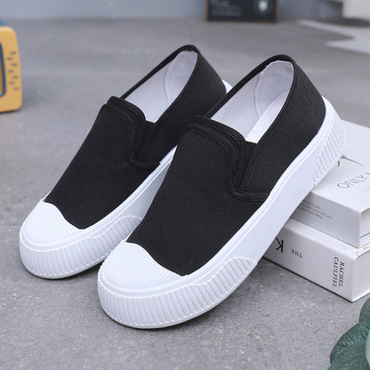Women's Thick-soled Round Toe Soft Bottom Low-top Casual Shoes Black - D&A