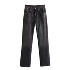 Autumn And Winter Jeans High Waist Straight Pants Women's Wide-leg Pants Black - D&A