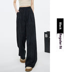 High Waist Drawstring Texture Feeling Lazy American Casual Mopping Pants Black - D&A