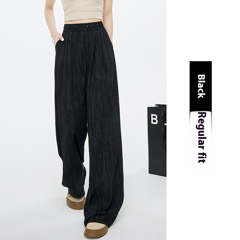 High Waist Drawstring Texture Feeling Lazy American Casual Mopping Pants Black - D&A