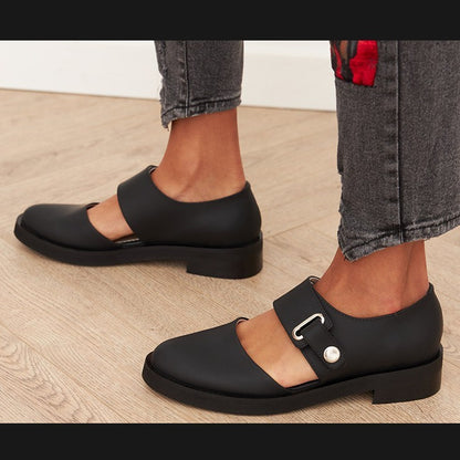 Spring Leisure Low Heel Square Heel Round Head Buckle Oversized Shoes - D&A
