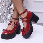 Women's Thick-soled Lace-up Loafers Fall Versatile British Leather Shoes Wine Red - D&A