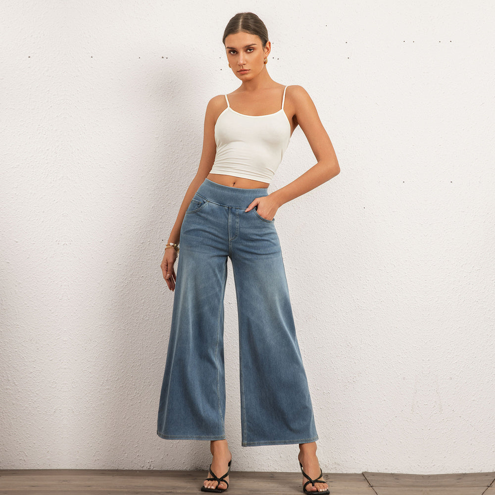 Shascullfites Women's Light Blue Wide Leg Stretch Jeans Flare Pants Denim Straight Trousers Sexy Fit Casual Jeans Women - D&A