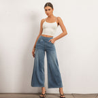 Shascullfites Women's Light Blue Wide Leg Stretch Jeans Flare Pants Denim Straight Trousers Sexy Fit Casual Jeans Women - D&A