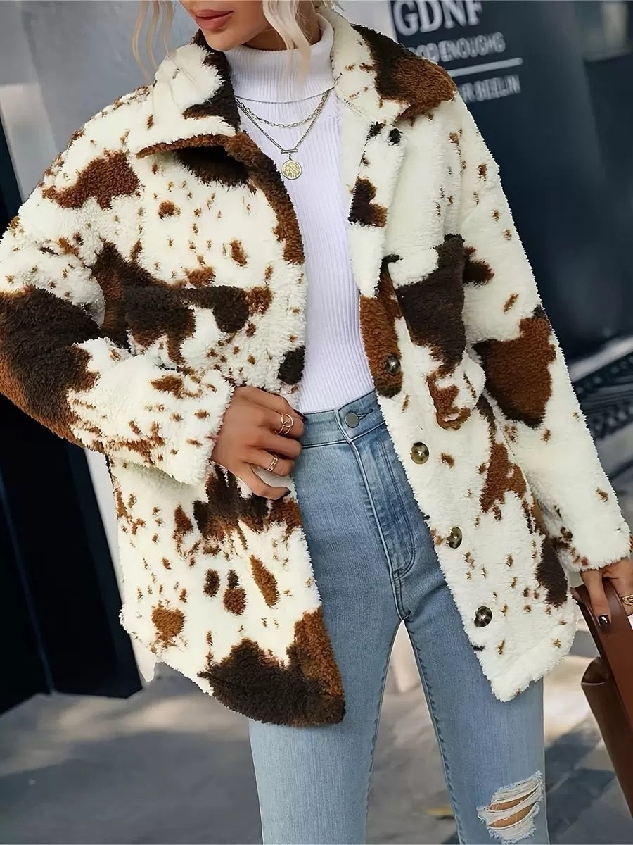 Leisure Button Double-sided Plush Jacket For Women Brown - D&A