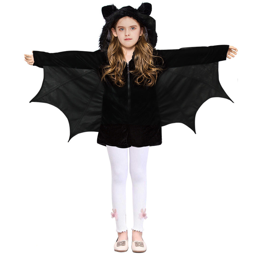 New Halloween Kids Costume Bat Cape Black Top - D&A