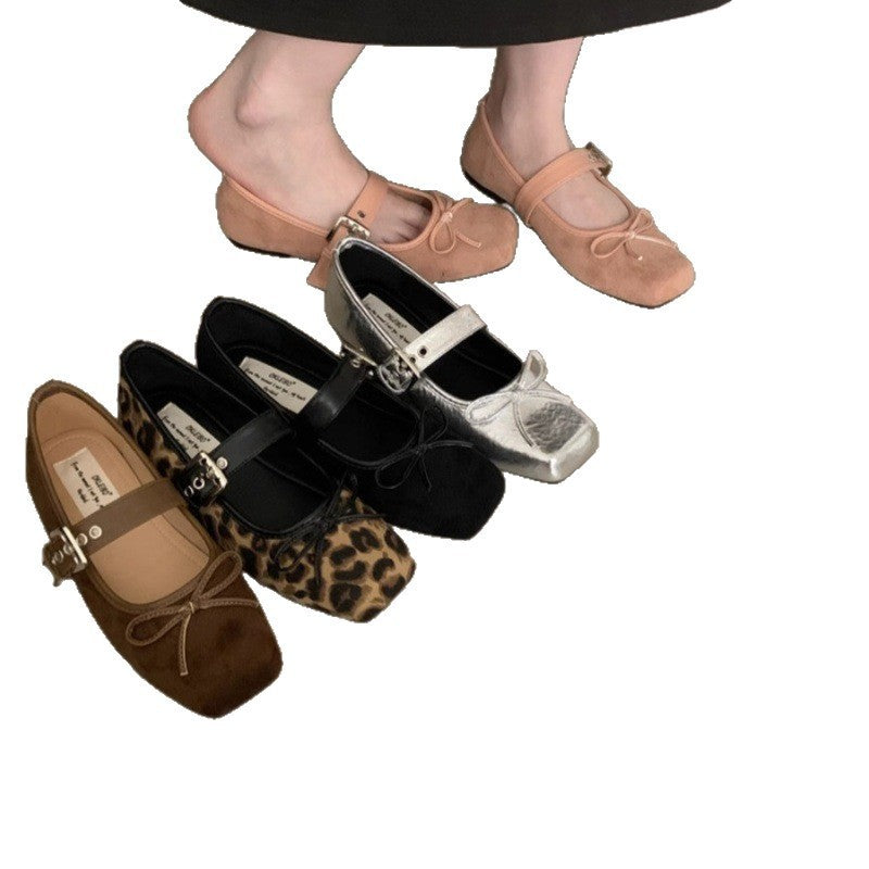 Flat Bow Ballet Silver Belt Buckle Shoes - D&A
