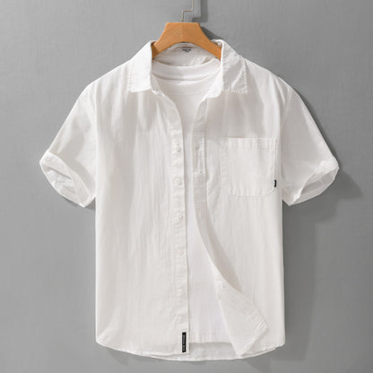 Summer Menswear White Simple Short Sleeve Shirt White - D&A