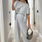 Casual Solid Color Loose Comfortable Wide-leg Pants Two-piece Women's Clothing Gray - D&A