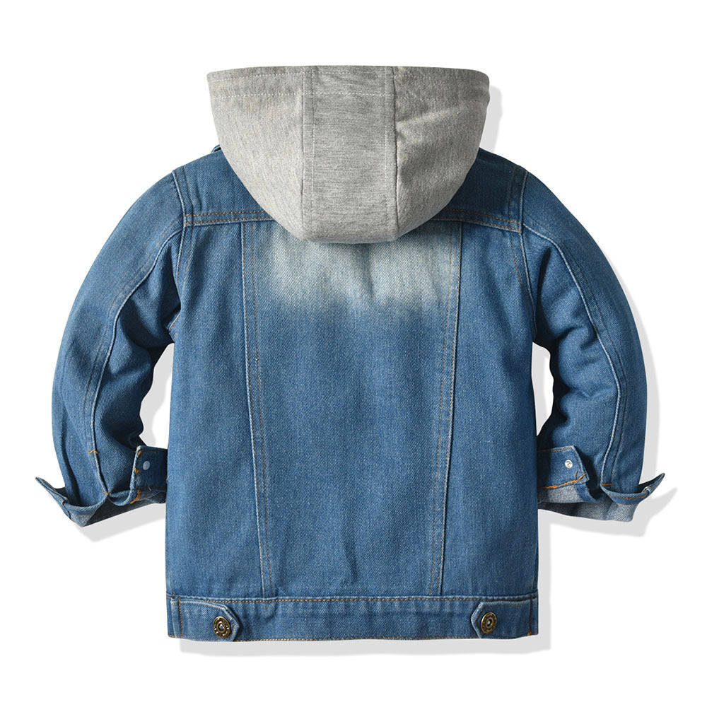 Children's Fake Two-piece Denim Jacket, Children's Hooded Fashion Casual Top - D&A