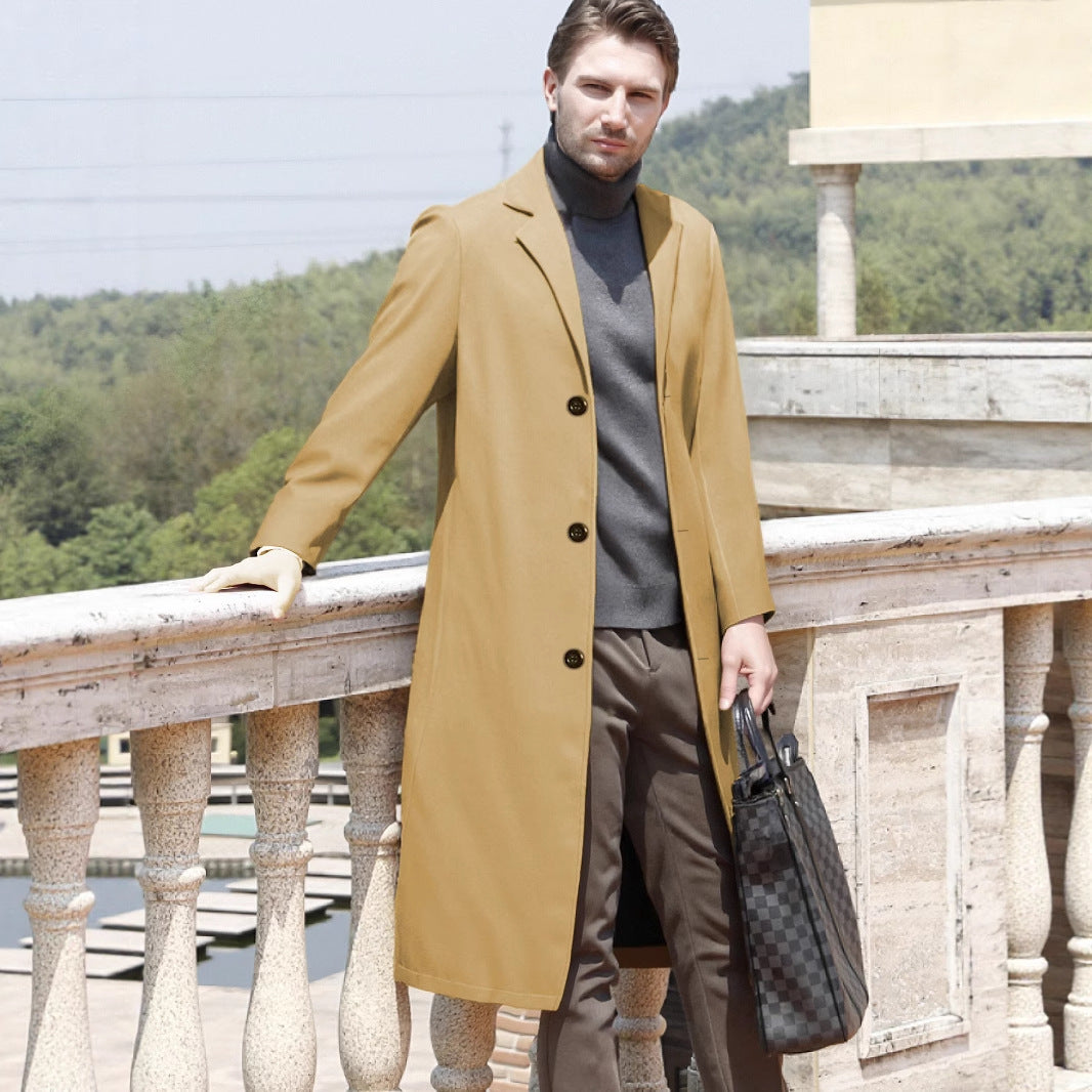 Men's Casual Extended Above The Knee Woolen Trench Coat - D&A