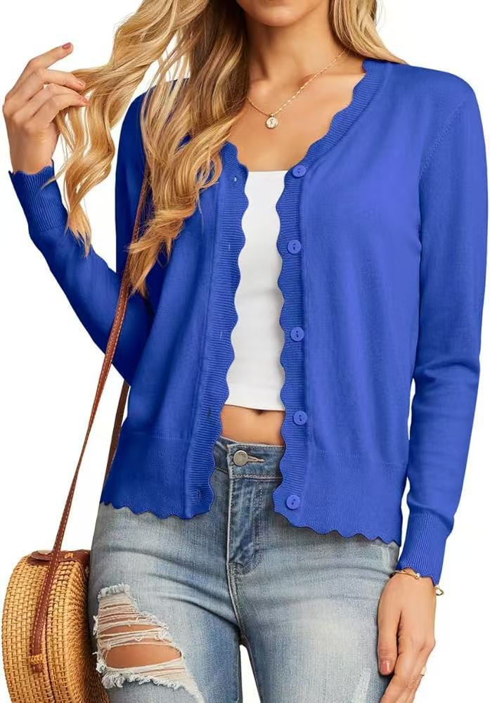 Fashion Short Knitted Cardigan Coat Blue - D&A