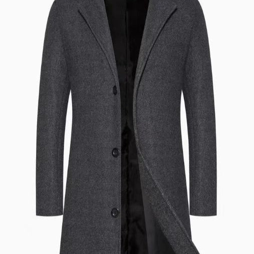 Men's Casual Extended Above The Knee Woolen Trench Coat Dark Gray - D&A