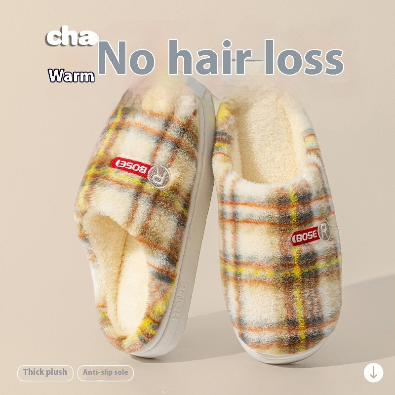 Women's Home Plush Warm Non-slip Plaid Cotton Shoes - D&A