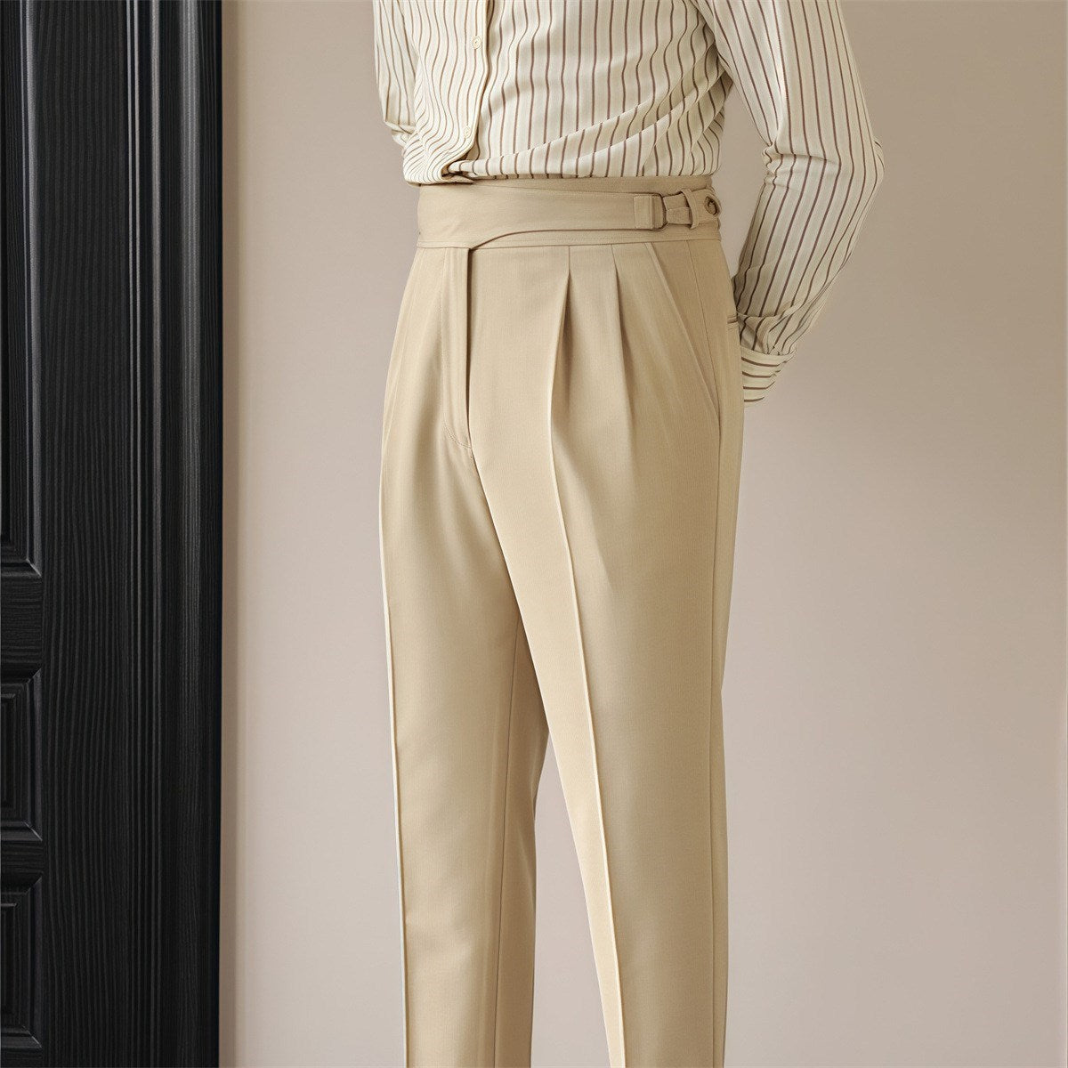 British Retro Business Casual Paris Buckle Suit Pants Men Khaki - D&A