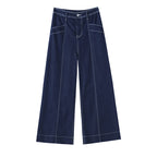 Stitching Double-line Wide-leg Denim Ankle-length Pants Women - D&A