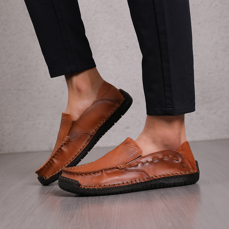Loafers Men's Lightweight Non-slip Leather Shoes Slip-on - D&A